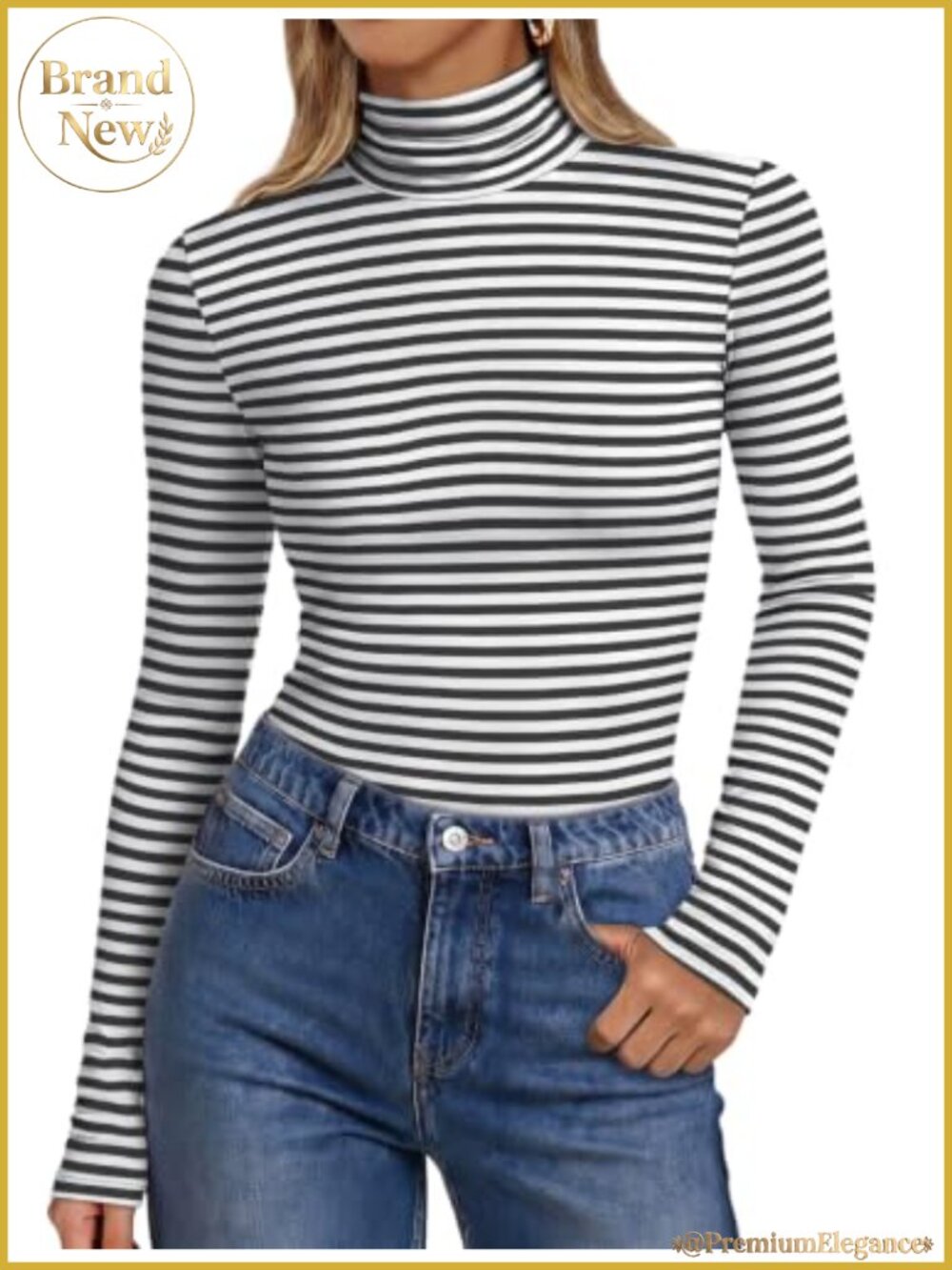 Women's Fitted Turtleneck Long Sleeve Top Ribbed Stretch Basic Tee